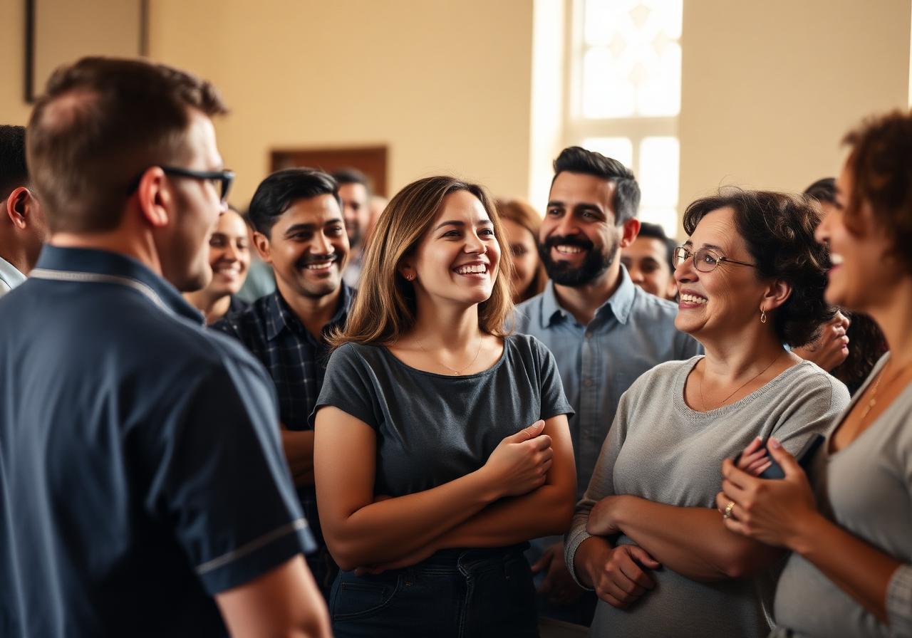 Church members in joyful fellowship